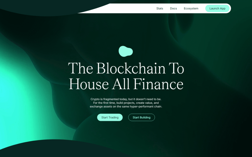 Hyperliquid homepage captured July 2026 showing onchain perpetuals and performance-first positioning