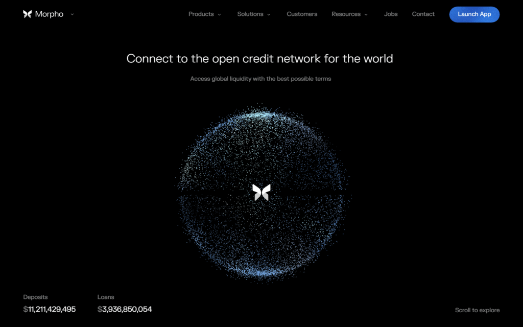 Morpho protocol homepage captured July 2026 showing modular lending market and curator design