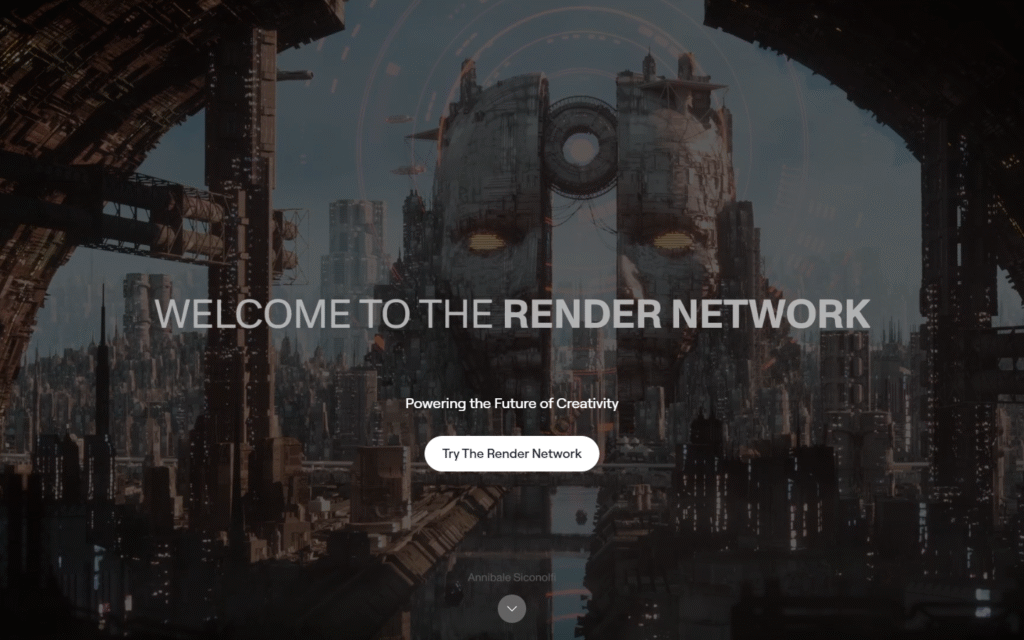 Render Network homepage captured July 2026 showing GPU compute and creative infrastructure positioning