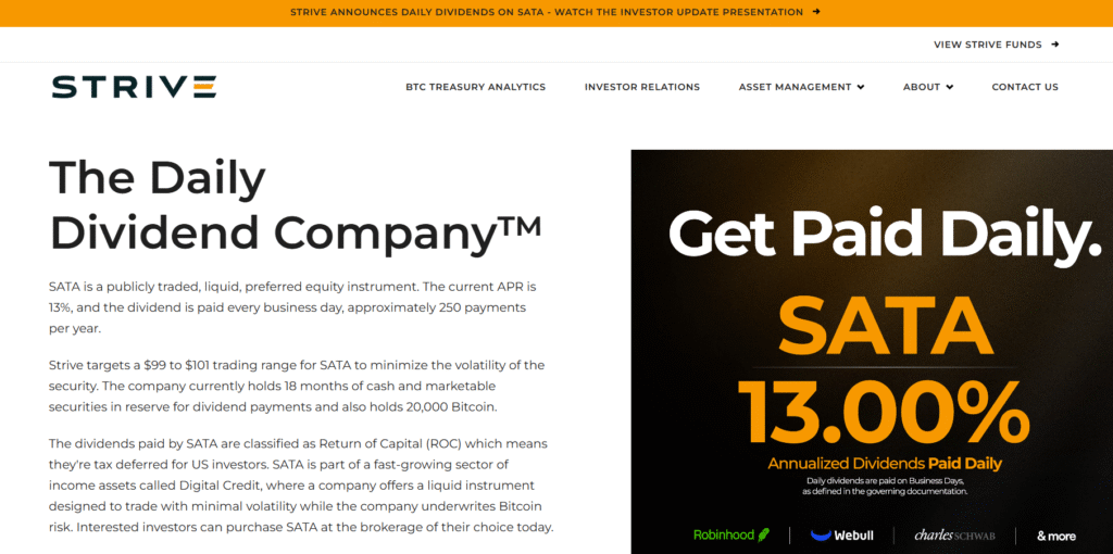 Strive official website, captured July 31, 2026