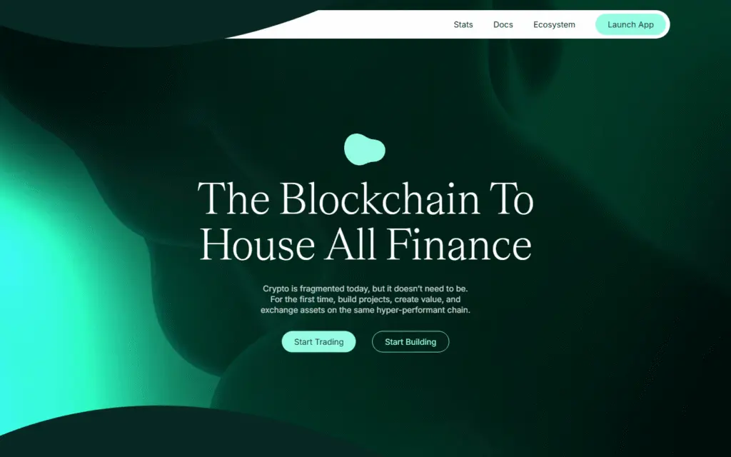 Hyperliquid homepage captured July 2026 showing onchain perpetuals and performance-first positioning