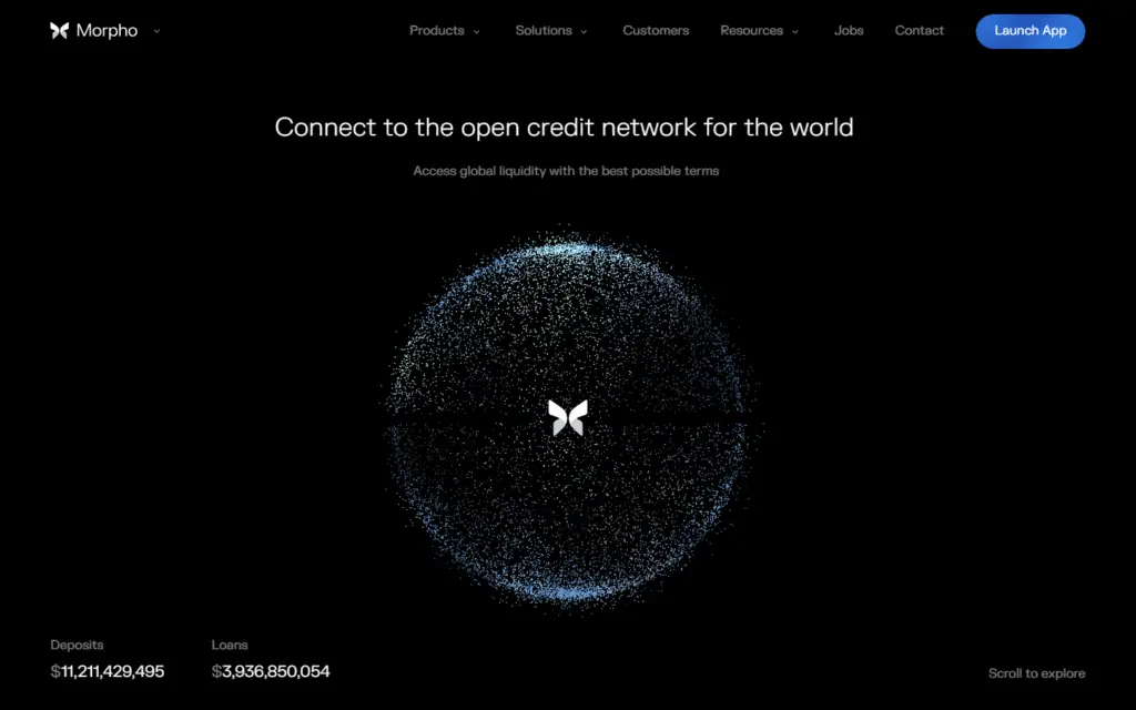 Morpho protocol homepage captured July 2026 showing modular lending market and curator design