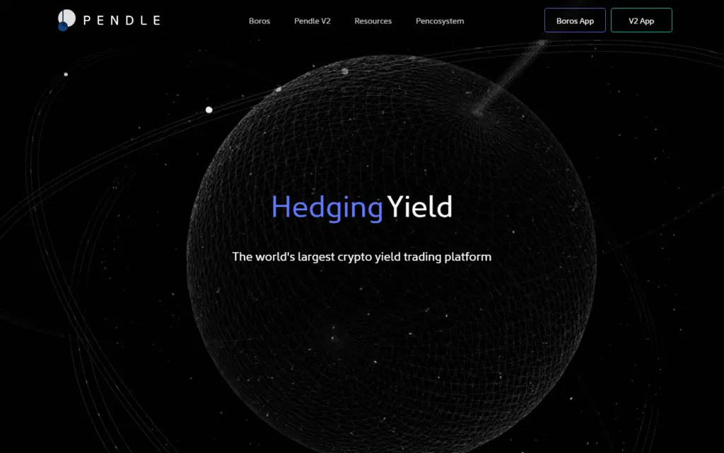 Pendle Finance homepage captured July 2026 showing yield trading and PT/YT token design