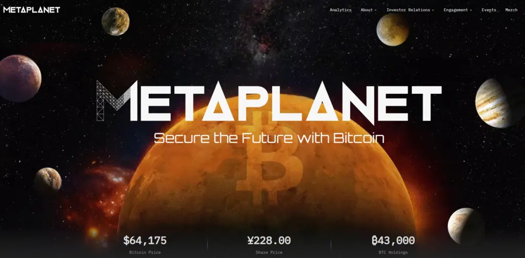 Metaplanet public website, captured July 31, 2026.