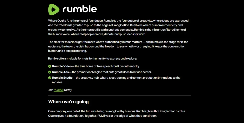 Rumble official corporate website, captured July 31, 2026