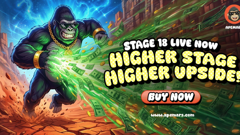 Turn Pennies into Portfolios: ApeCoin Drops, Banana For Scale Slips, But APEMARS Stage 18 Leads as the Best Crypto to Buy In 2026 With 1,800% ROI