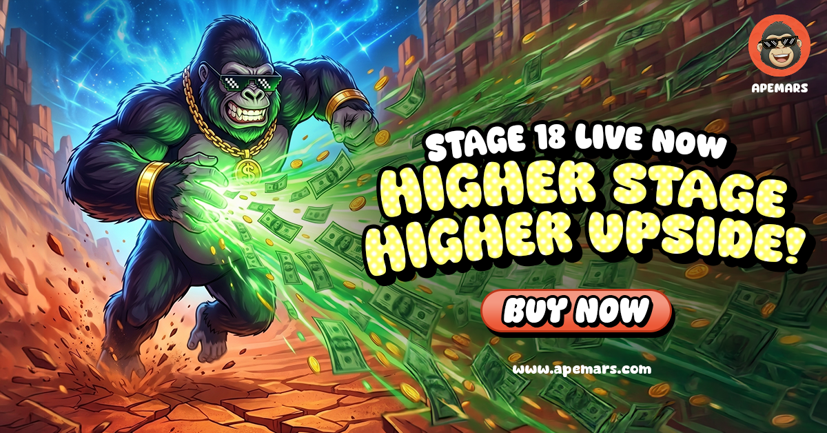 Turn Pennies into Portfolios: ApeCoin Drops, Banana For Scale Slips, But APEMARS Stage 18 Leads as the Best Crypto to Buy In 2026 With 1,800% ROI image 1