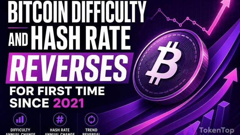 Bitcoin Difficulty and Hash Rate Annual Change Reverses for First Time Since 2021