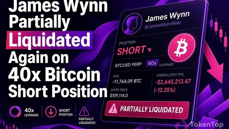 James Wynn Partially Liquidated Again on 40x Bitcoin Short Position