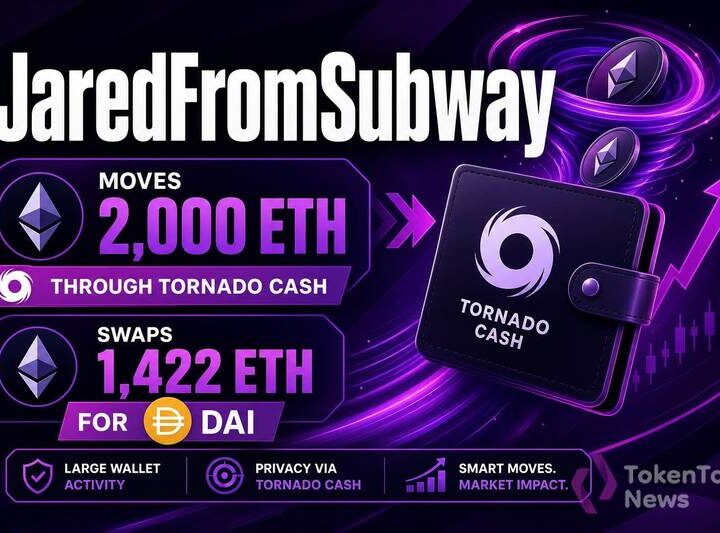 JaredFromSubway-Attributed Wallet Moves 2,000 ETH Through Tornado Cash, Swaps 1,422 ETH for DAI