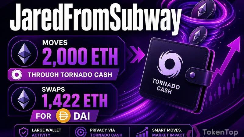 JaredFromSubway-Attributed Wallet Moves 2,000 ETH Through Tornado Cash, Swaps 1,422 ETH for DAI